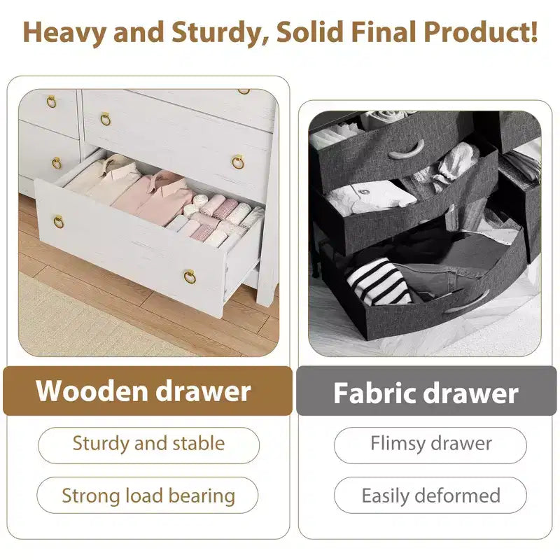 Wood 7-Drawer Dresser - Tall Boho Dresser with Curved Legs, Rattan Accents, and Freestanding Storage
