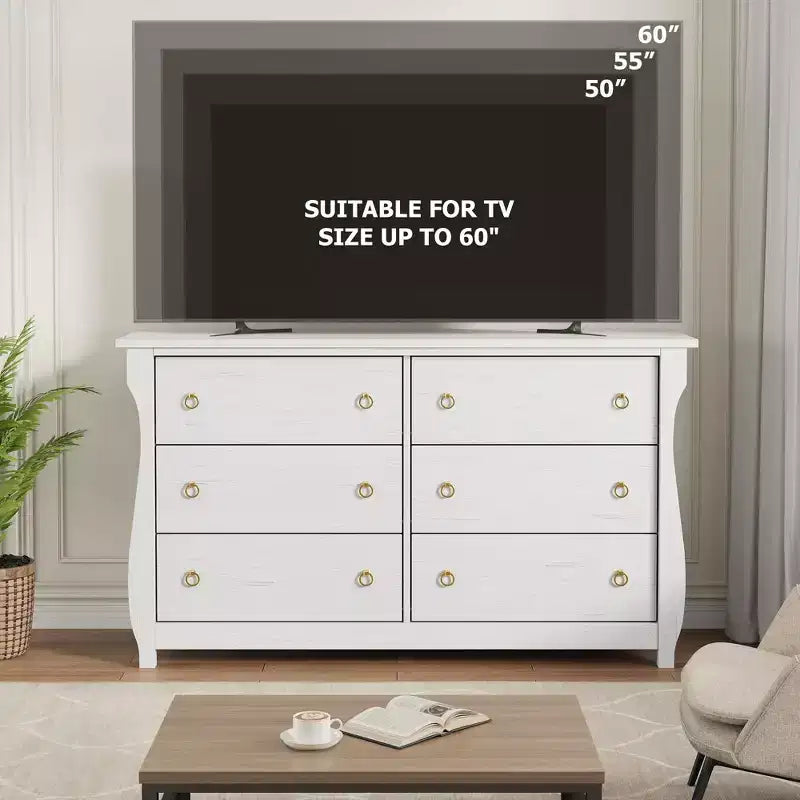 Wood 7-Drawer Dresser - Tall Boho Dresser with Curved Legs, Rattan Accents, and Freestanding Storage