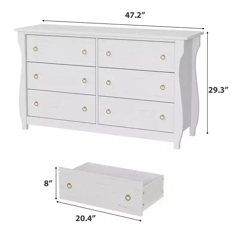 Wood 7-Drawer Dresser - Tall Boho Dresser with Curved Legs, Rattan Accents, and Freestanding Storage