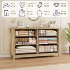 Wood 7-Drawer Dresser - Tall Boho Dresser with Curved Legs, Rattan Accents, and Freestanding Storage