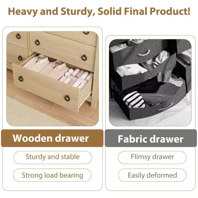 Wood 7-Drawer Dresser - Tall Boho Dresser with Curved Legs, Rattan Accents, and Freestanding Storage
