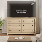 Wood 7-Drawer Dresser - Tall Boho Dresser with Curved Legs, Rattan Accents, and Freestanding Storage