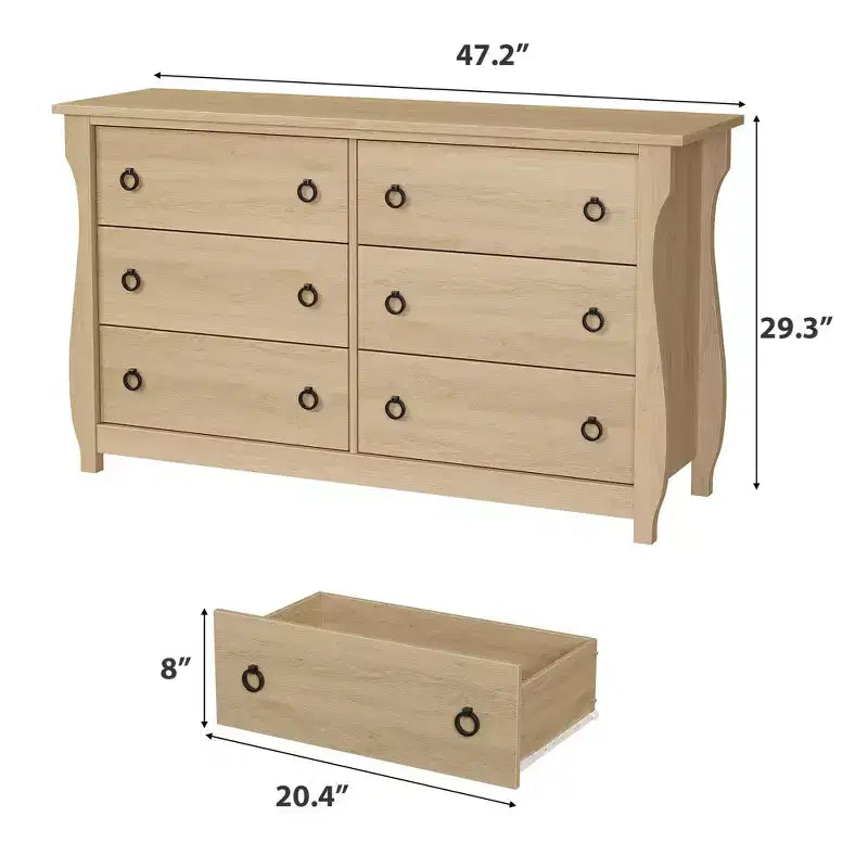 Wood 7-Drawer Dresser - Tall Boho Dresser with Curved Legs, Rattan Accents, and Freestanding Storage