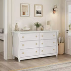 Wood 7-Drawer Dresser - Tall Boho Dresser with Curved Legs, Rattan Accents, and Freestanding Storage