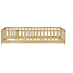 MAYEERTY Twin Floor Bed with Fence without Door, Rubber Wood Floor Guardrails Beige