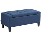 Zeus & Ruta Linen Tufted Lift-Top Storage Upholstered Storage Ottoman Bench for Living Room or Bedroom, Dark Blue