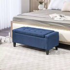 Zeus & Ruta Linen Tufted Lift-Top Storage Upholstered Storage Ottoman Bench for Living Room or Bedroom, Dark Blue