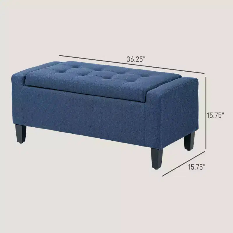 Zeus & Ruta Linen Tufted Lift-Top Storage Upholstered Storage Ottoman Bench for Living Room or Bedroom, Dark Blue