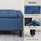 Zeus & Ruta Linen Tufted Lift-Top Storage Upholstered Storage Ottoman Bench for Living Room or Bedroom, Dark Blue