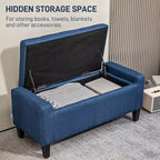 Zeus & Ruta Linen Tufted Lift-Top Storage Upholstered Storage Ottoman Bench for Living Room or Bedroom, Dark Blue