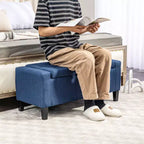 Zeus & Ruta Linen Tufted Lift-Top Storage Upholstered Storage Ottoman Bench for Living Room or Bedroom, Dark Blue