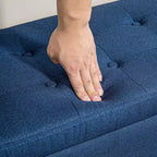 Zeus & Ruta Linen Tufted Lift-Top Storage Upholstered Storage Ottoman Bench for Living Room or Bedroom, Dark Blue