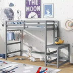 MAYEERTY Twin High Loft Bed with Ladder Labding Platform Gray