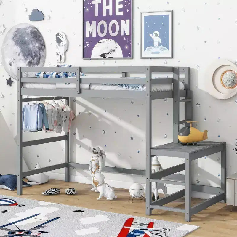 MAYEERTY Twin High Loft Bed with Ladder Labding Platform Gray