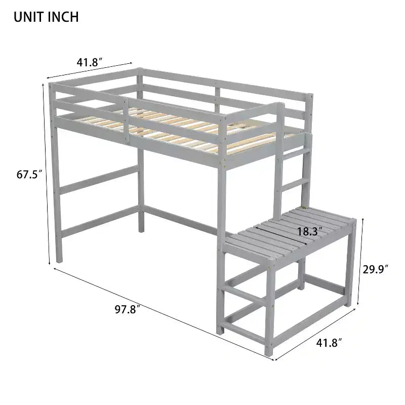 MAYEERTY Twin High Loft Bed with Ladder Labding Platform Gray