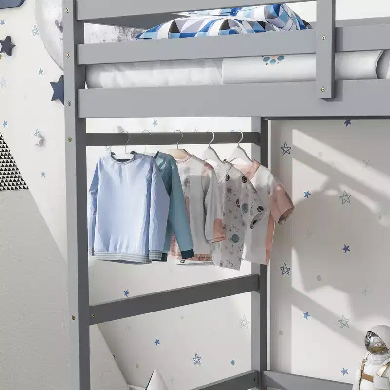 MAYEERTY Twin High Loft Bed with Ladder Labding Platform Gray