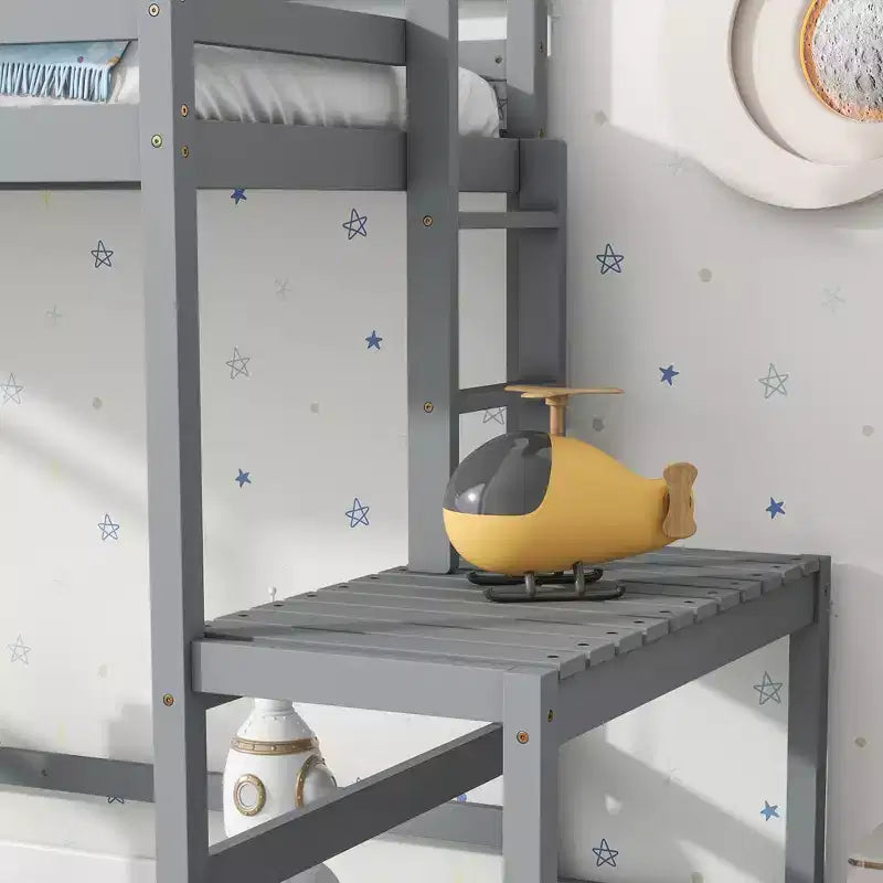 MAYEERTY Twin High Loft Bed with Ladder Labding Platform Gray