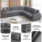 Whisen Oversized Convertible L-shaped Sectional Sofa, Corduroy Corner Couch with Armrest Storage, Cup Holders, USB Charger