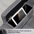 Whisen Oversized Convertible L-shaped Sectional Sofa, Corduroy Corner Couch with Armrest Storage, Cup Holders, USB Charger