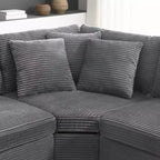 Whisen Oversized Convertible L-shaped Sectional Sofa, Corduroy Corner Couch with Armrest Storage, Cup Holders, USB Charger