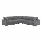 Whisen Oversized Convertible L-shaped Sectional Sofa, Corduroy Corner Couch with Armrest Storage, Cup Holders, USB Charger
