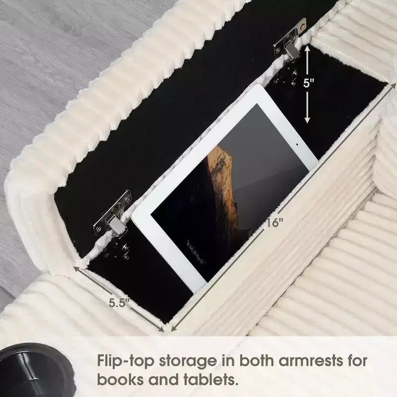 Whisen Oversized Convertible L-shaped Sectional Sofa, Corduroy Corner Couch with Armrest Storage, Cup Holders, USB Charger