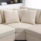 Whisen Oversized Convertible L-shaped Sectional Sofa, Corduroy Corner Couch with Armrest Storage, Cup Holders, USB Charger