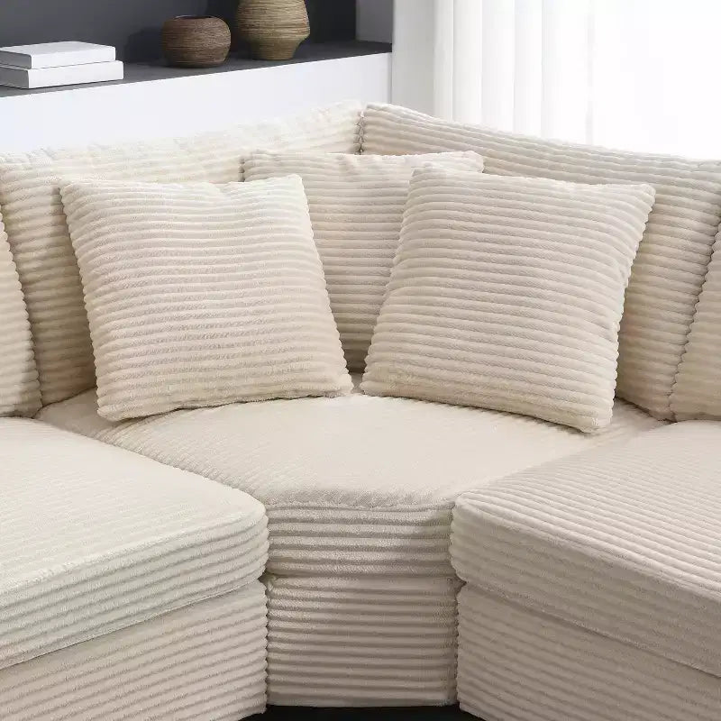 Whisen Oversized Convertible L-shaped Sectional Sofa, Corduroy Corner Couch with Armrest Storage, Cup Holders, USB Charger