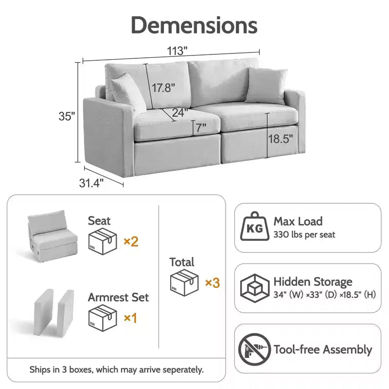 Dyonery 80 Living Room Sofa, Modern Chenille Comfort Sofa with Deep Seat Spring Cushions, Solid Wood Frame, Removable Covering