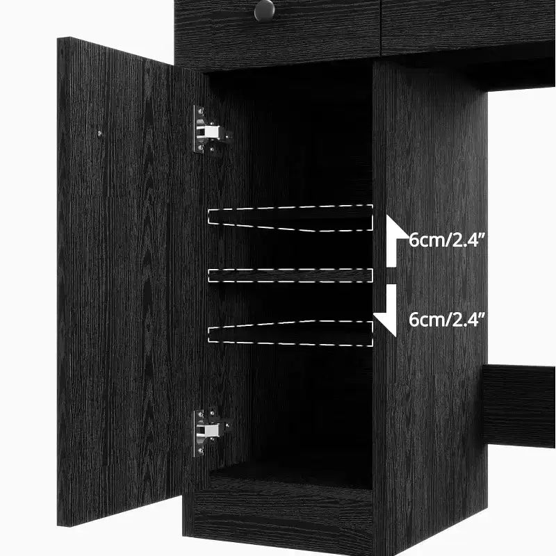Vanity Desk with Drawers, Stylish Dressing Table Bedroom Makeup Table Set, with Chair, Mirror and Lights, for Bedroom, Black