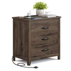Farmhouse Nightstand with Charging Station - 3-Drawer Bedside Table with USB Ports