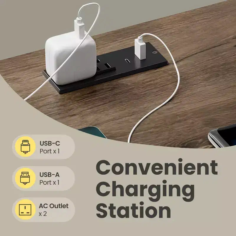 Farmhouse Nightstand with Charging Station - 3-Drawer Bedside Table with USB Ports