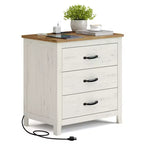 Farmhouse Nightstand with Charging Station - 3-Drawer Bedside Table with USB Ports