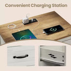 Farmhouse Nightstand with Charging Station - 3-Drawer Bedside Table with USB Ports