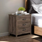 Farmhouse Nightstand with Charging Station - 3-Drawer Bedside Table with USB Ports