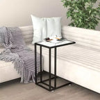 vidaXL Side Table White marble Tempered glass, iron 19.7 x 13.8 x 25.6 in