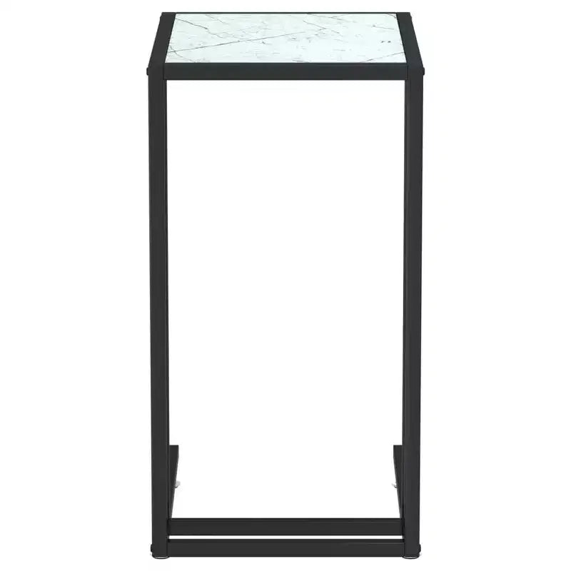 vidaXL Side Table White marble Tempered glass, iron 19.7 x 13.8 x 25.6 in