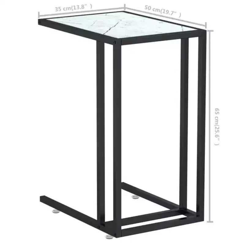 vidaXL Side Table White marble Tempered glass, iron 19.7 x 13.8 x 25.6 in
