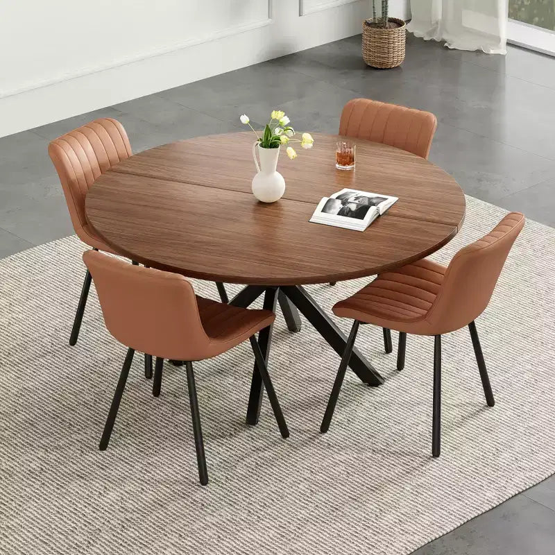 PexFix 47 Round Dining Table Mid Century Modern Coffee Table for 4-6 Person Farmhouse Table for Kitchen Dining Room Walnut