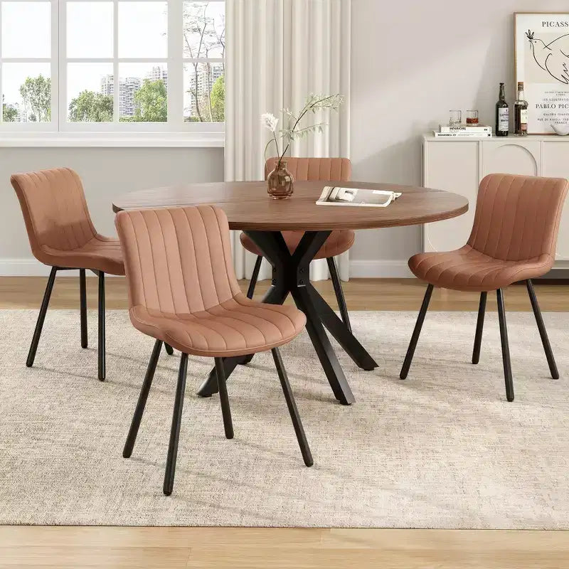 PexFix 47 Round Dining Table Mid Century Modern Coffee Table for 4-6 Person Farmhouse Table for Kitchen Dining Room Walnut