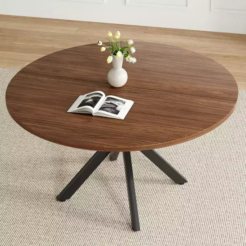 PexFix 47 Round Dining Table Mid Century Modern Coffee Table for 4-6 Person Farmhouse Table for Kitchen Dining Room Walnut