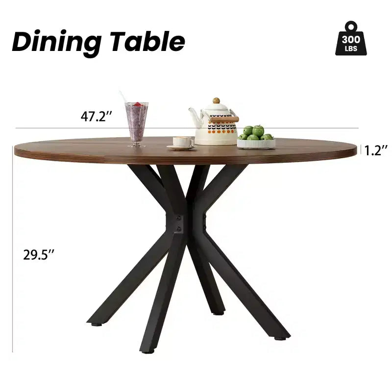 PexFix 47 Round Dining Table Mid Century Modern Coffee Table for 4-6 Person Farmhouse Table for Kitchen Dining Room Walnut