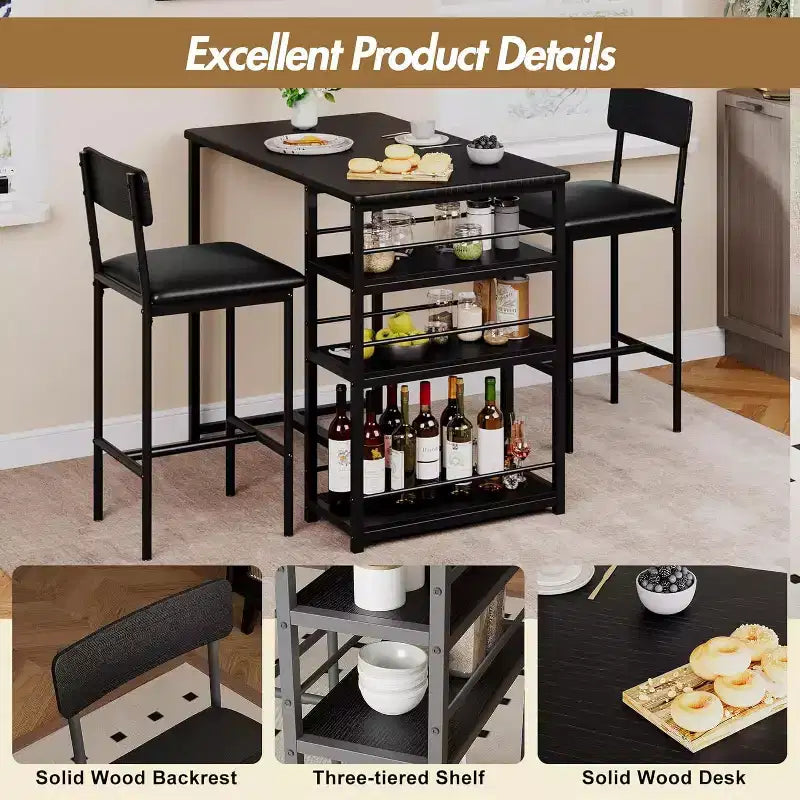 Bar Stools Set of , Upholstered Barstools with Metal Legs, Footrest & Backrest, PU Seat, Kitchen Height Chairs