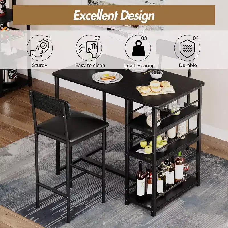 Bar Stools Set of , Upholstered Barstools with Metal Legs, Footrest & Backrest, PU Seat, Kitchen Height Chairs