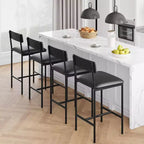 Bar Stools Set of , Upholstered Barstools with Metal Legs, Footrest & Backrest, PU Seat, Kitchen Height Chairs
