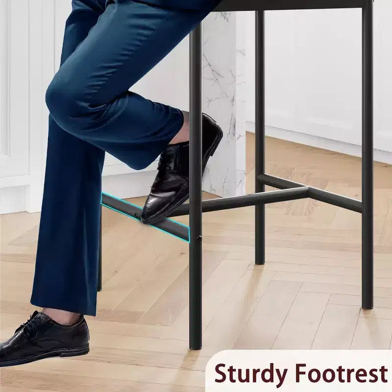 Bar Stools Set of , Upholstered Barstools with Metal Legs, Footrest & Backrest, PU Seat, Kitchen Height Chairs