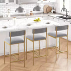 Bar Stools Set of , Upholstered Barstools with Metal Legs, Footrest & Backrest, PU Seat, Kitchen Height Chairs