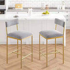 Bar Stools Set of , Upholstered Barstools with Metal Legs, Footrest & Backrest, PU Seat, Kitchen Height Chairs