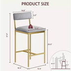 Bar Stools Set of , Upholstered Barstools with Metal Legs, Footrest & Backrest, PU Seat, Kitchen Height Chairs