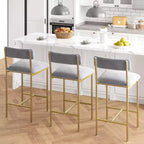 Bar Stools Set of , Upholstered Barstools with Metal Legs, Footrest & Backrest, PU Seat, Kitchen Height Chairs